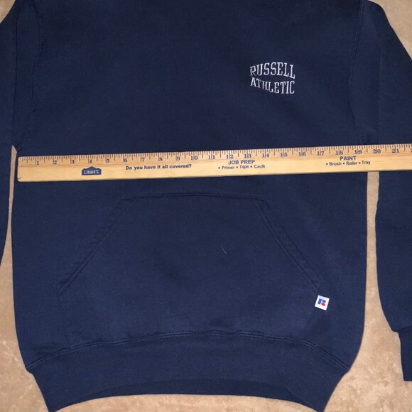 Russell Athletic Youth Medium Embroidery Navy Blue Sweatshirt Hoodie Pocket C03 - Picture 3 of 6